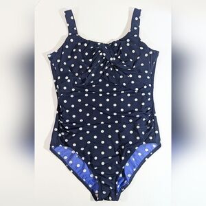 Lands' End Carmela Slendersuit Tummy Control One Piece Blue White Dot Swimsuit
